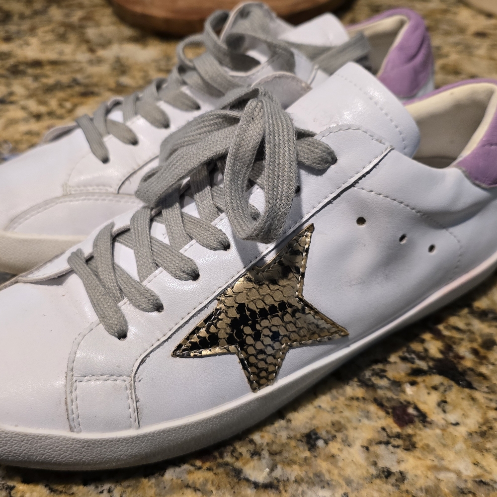 White and Gold Star Women's Sneakers